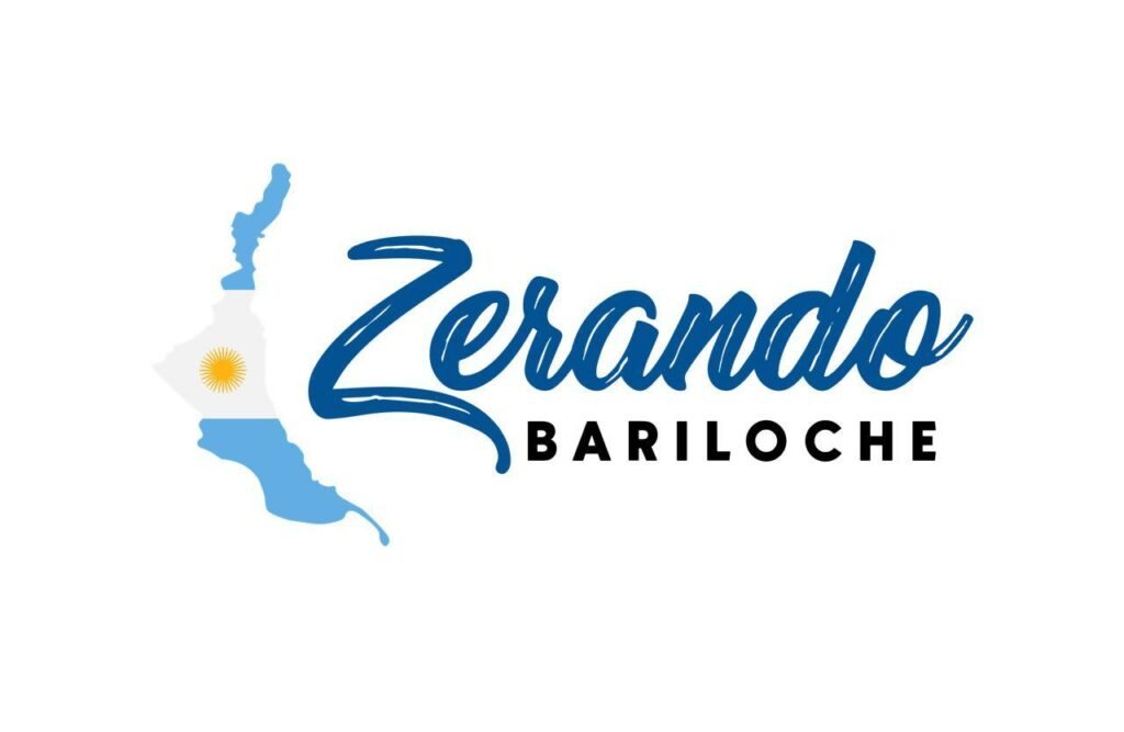 Logotipo da Zerando Bariloche com mapa da Argentina em azul e branco, sol da bandeira no centro e tipografia moderna.